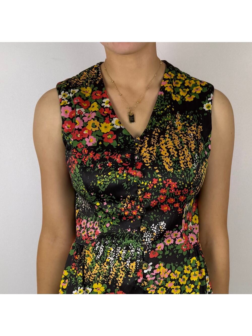 Vintage 60s Emilio Borghese floral printed sleeveless mini dress Medium